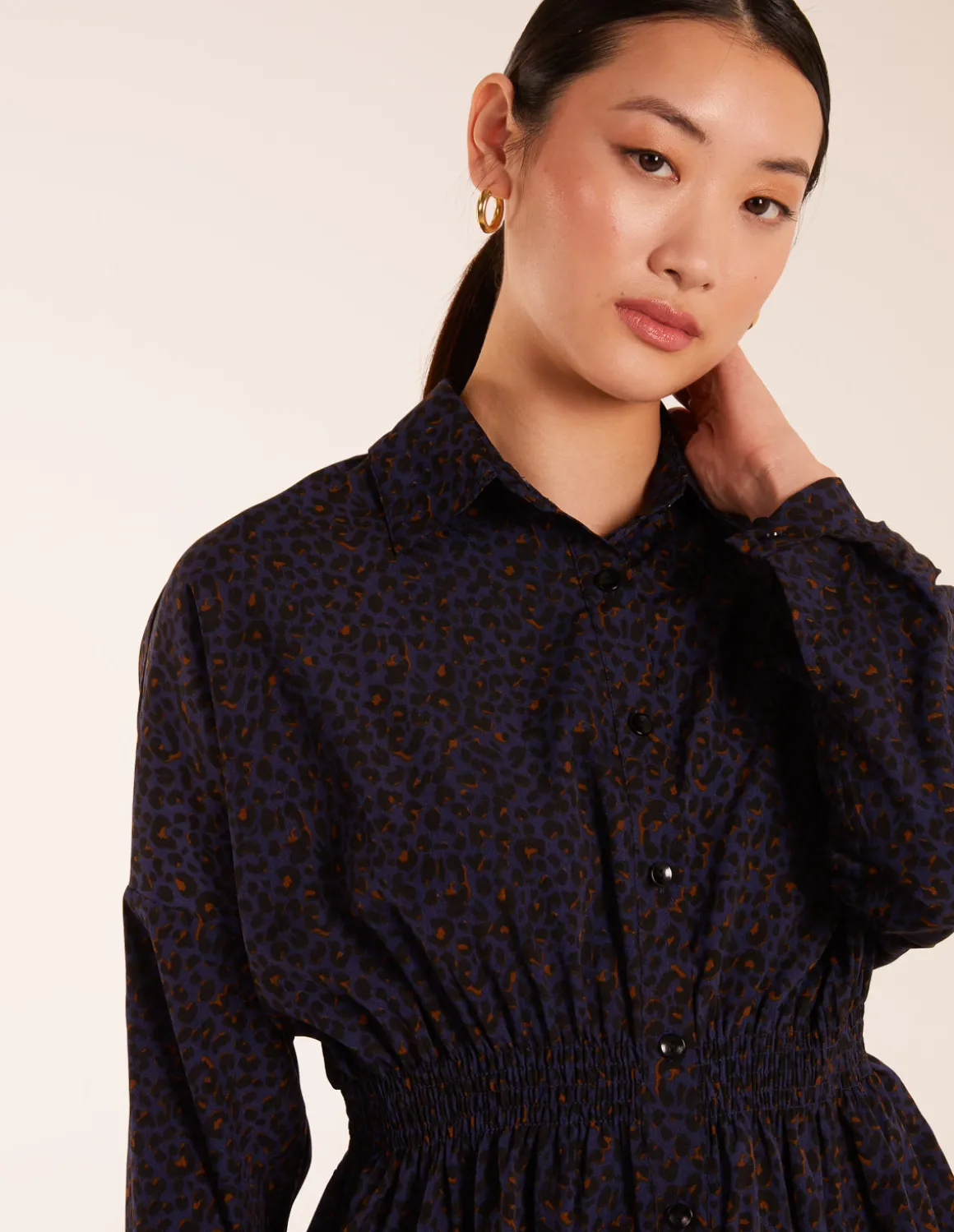 Leopard Print Shirred Waist Shirt