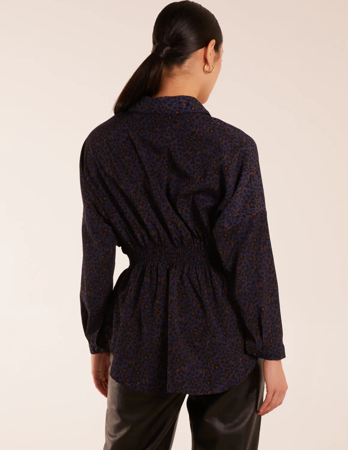 Leopard Print Shirred Waist Shirt