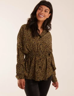 Leopard Print Shirred Waist Shirt