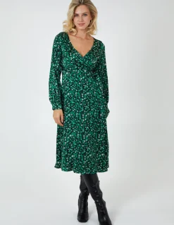 Leopard Print Wrap Midi Dress