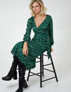 Leopard Print Wrap Midi Dress