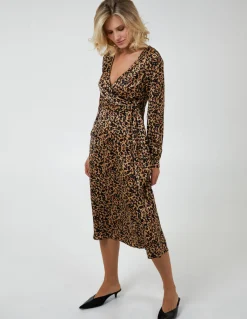 Leopard Print Wrap Midi Dress
