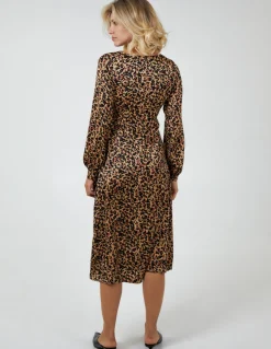 Leopard Print Wrap Midi Dress