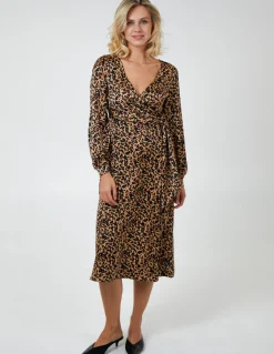 Leopard Print Wrap Midi Dress