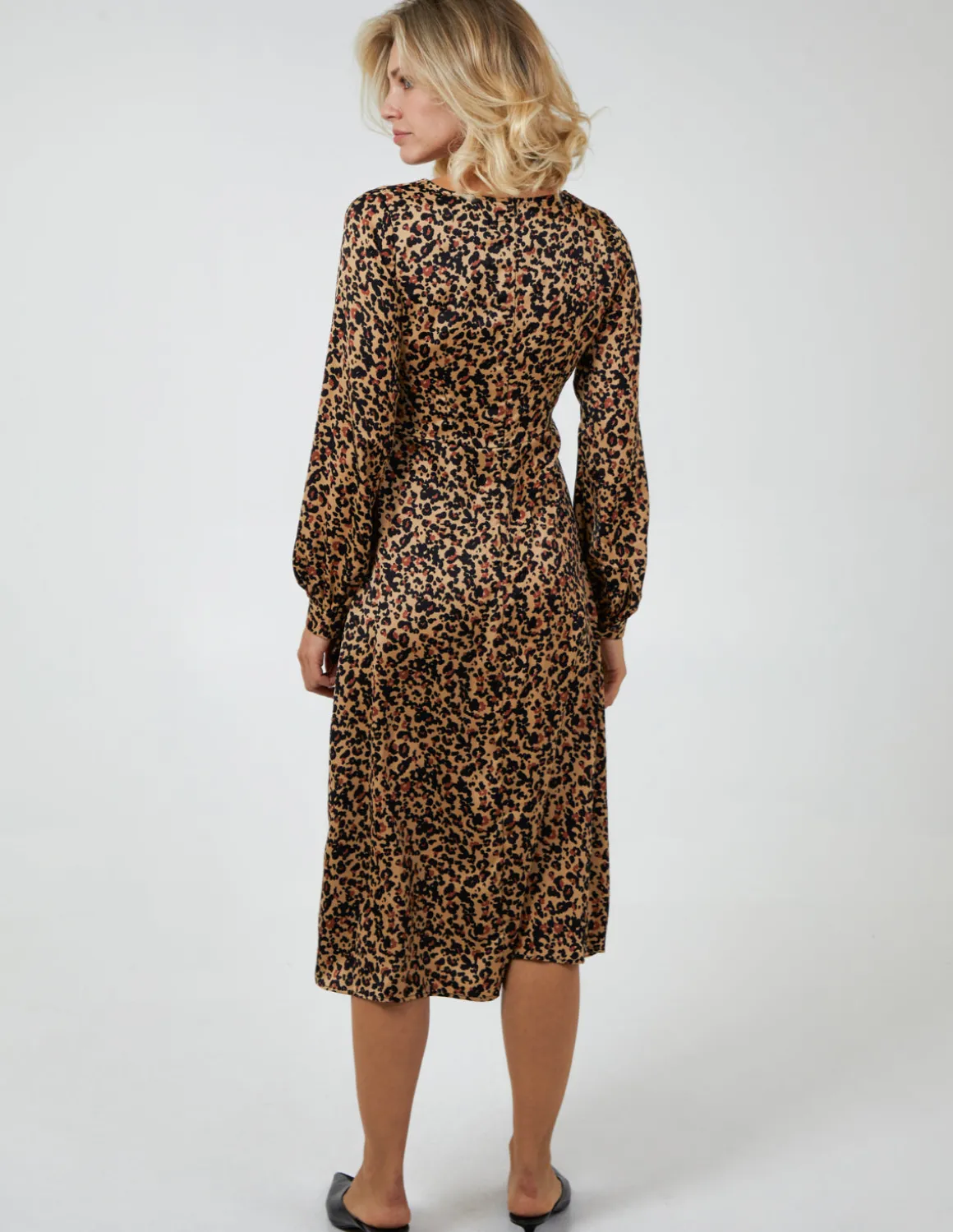 Leopard Print Wrap Midi Dress