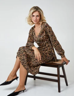 Leopard Print Wrap Midi Dress