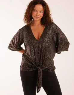 Leopard V Neck Tie Front Top