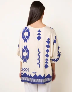 Linen Geometric Print Top