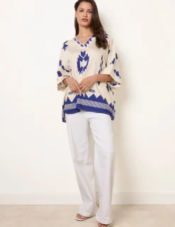 Linen Geometric Print Top