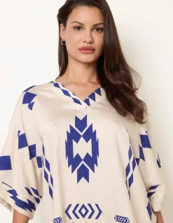Linen Geometric Print Top