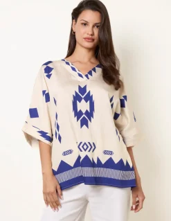 Linen Geometric Print Top