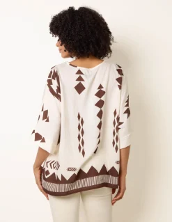 Linen Geometric Print Top