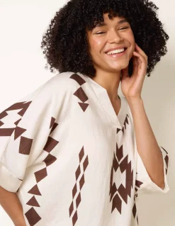 Linen Geometric Print Top