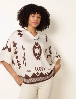 Linen Geometric Print Top