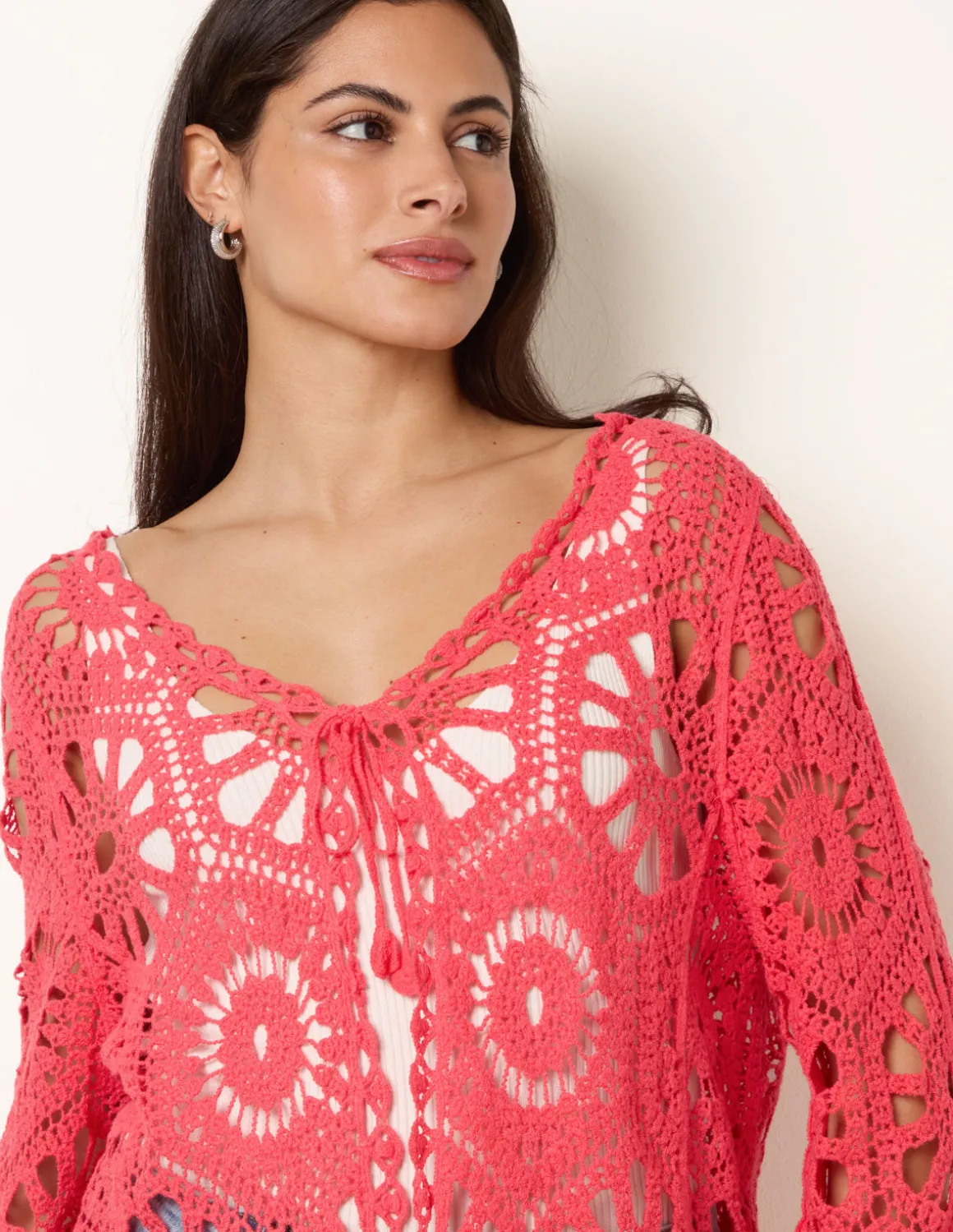 Long-Sleeved Crochet Cardigan