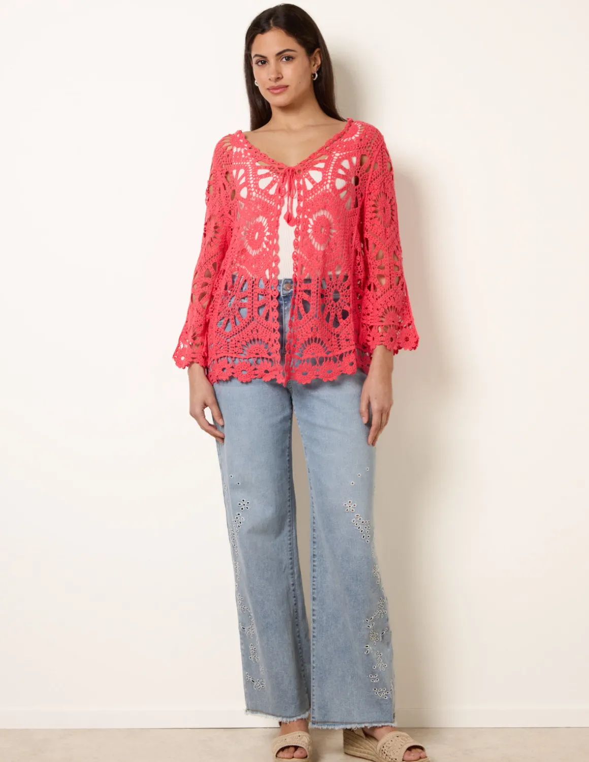 Long-Sleeved Crochet Cardigan