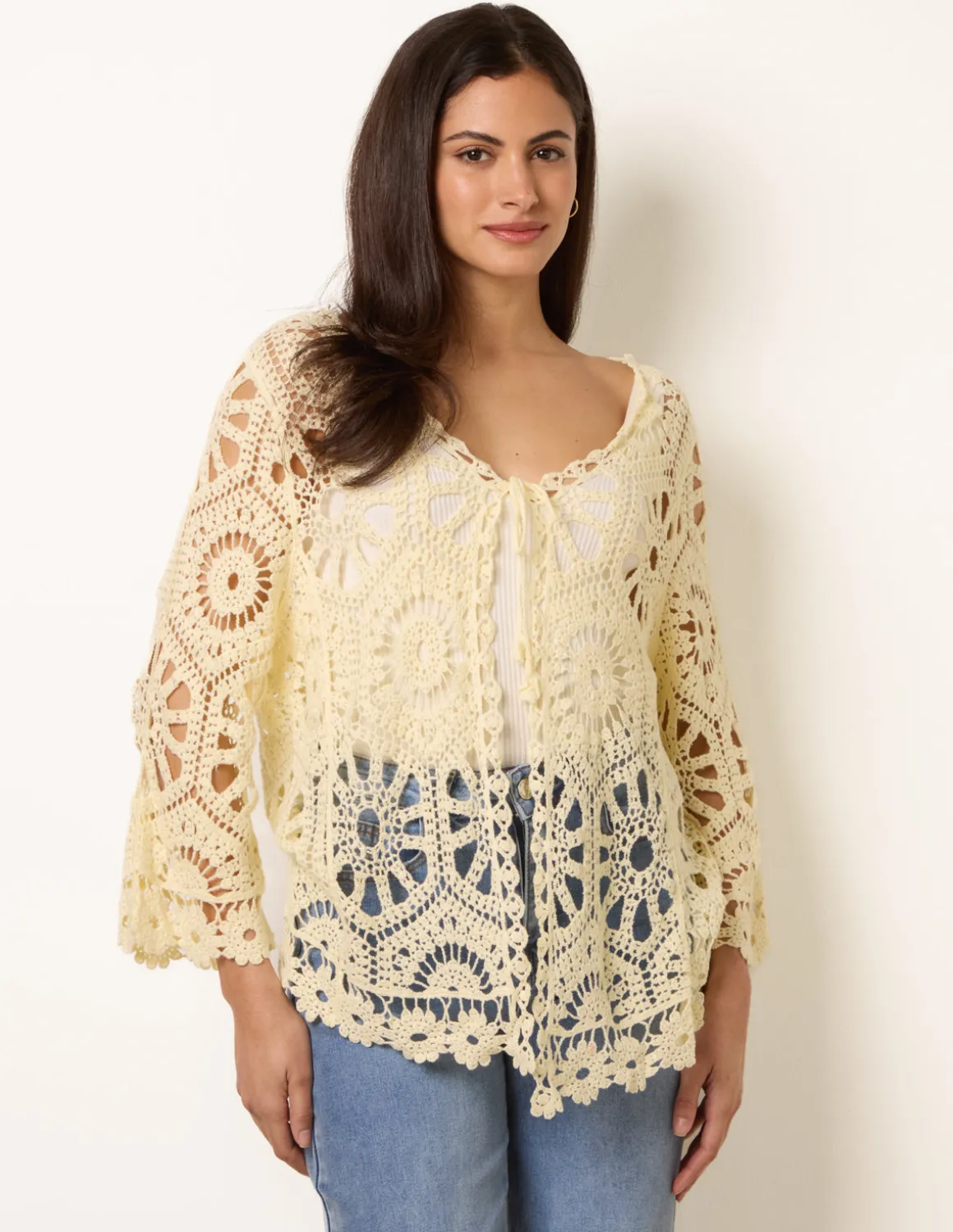 Long-Sleeved Crochet Cardigan