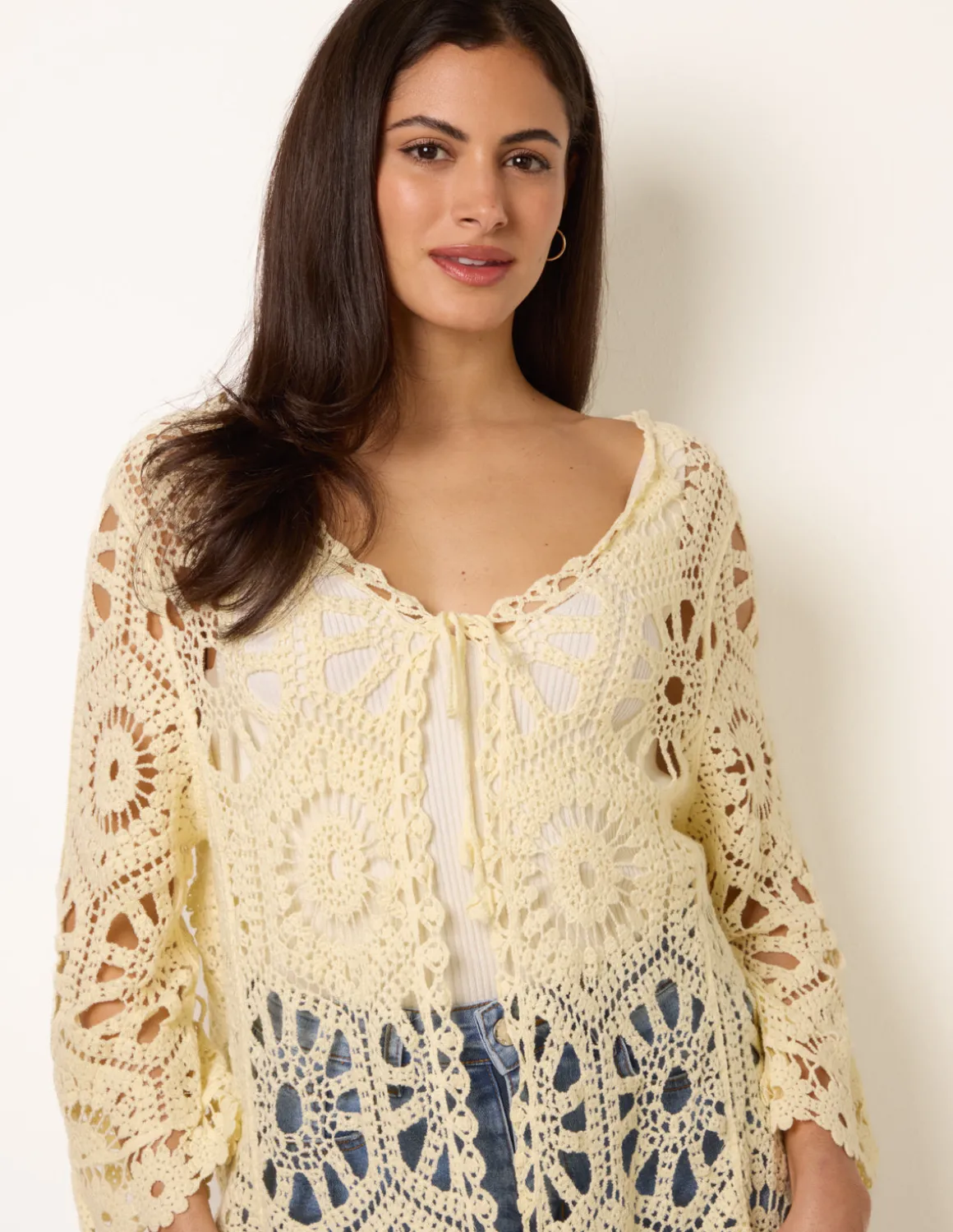 Long-Sleeved Crochet Cardigan
