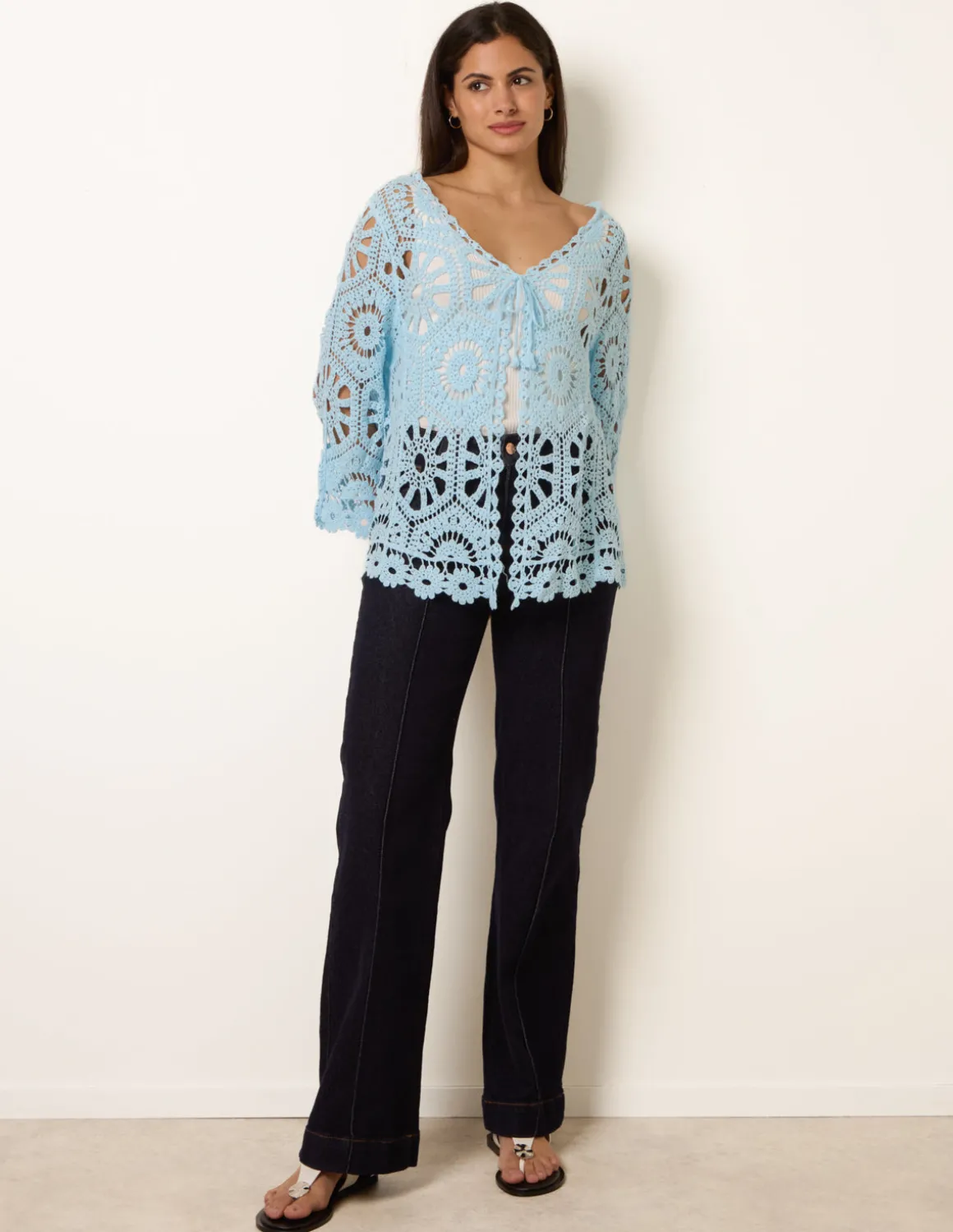 Long-Sleeved Crochet Cardigan