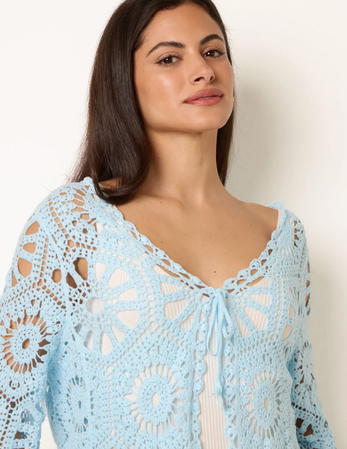 Long-Sleeved Crochet Cardigan