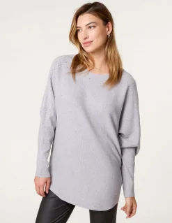 Long Sleeve Diamante Detailed Batwing Jumper