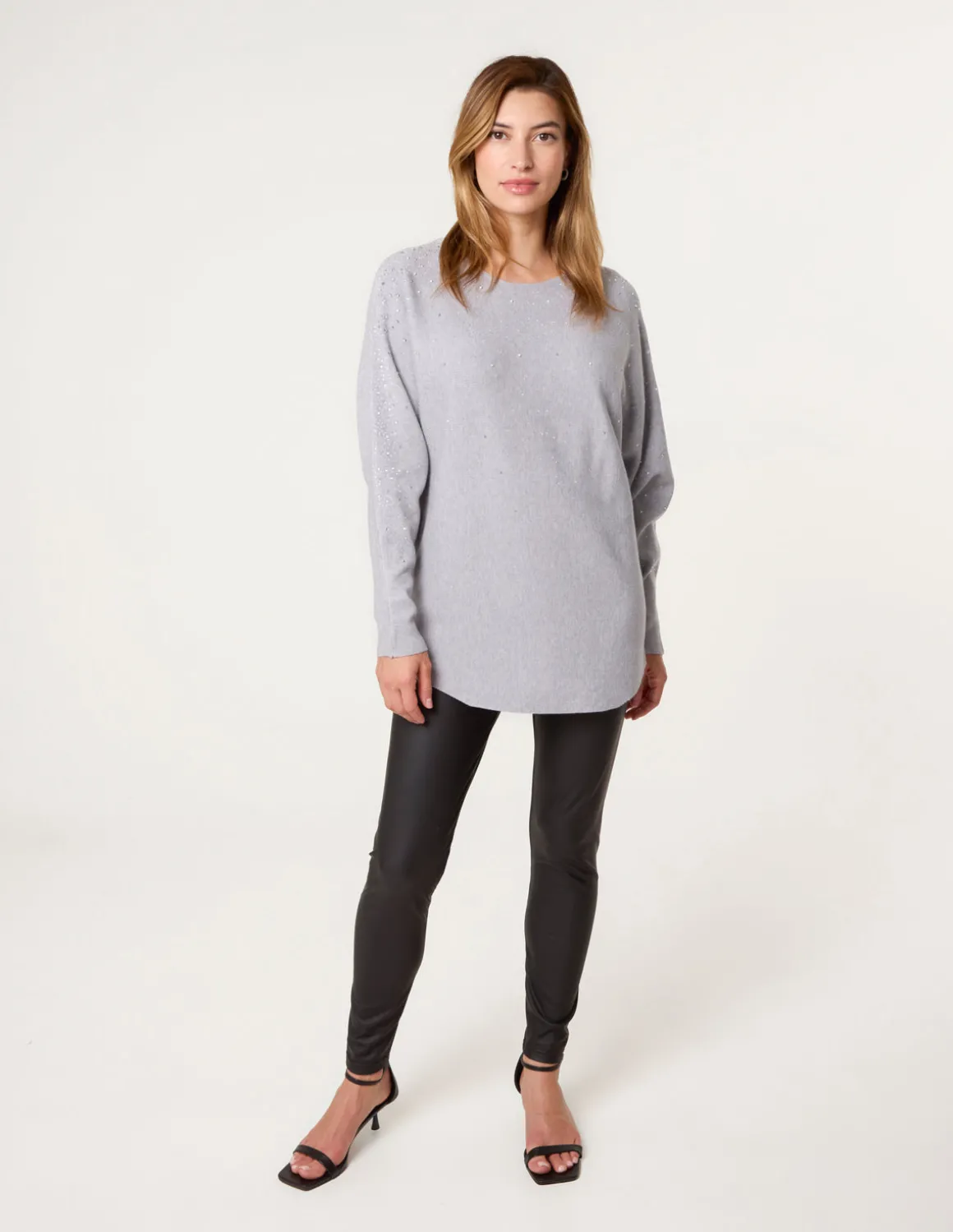 Long Sleeve Diamante Detailed Batwing Jumper