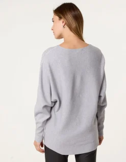 Long Sleeve Diamante Detailed Batwing Jumper