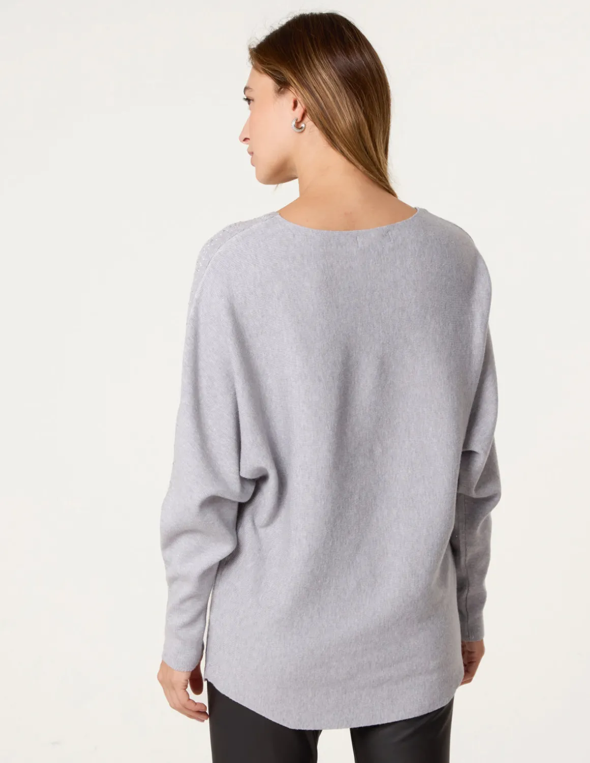 Long Sleeve Diamante Detailed Batwing Jumper