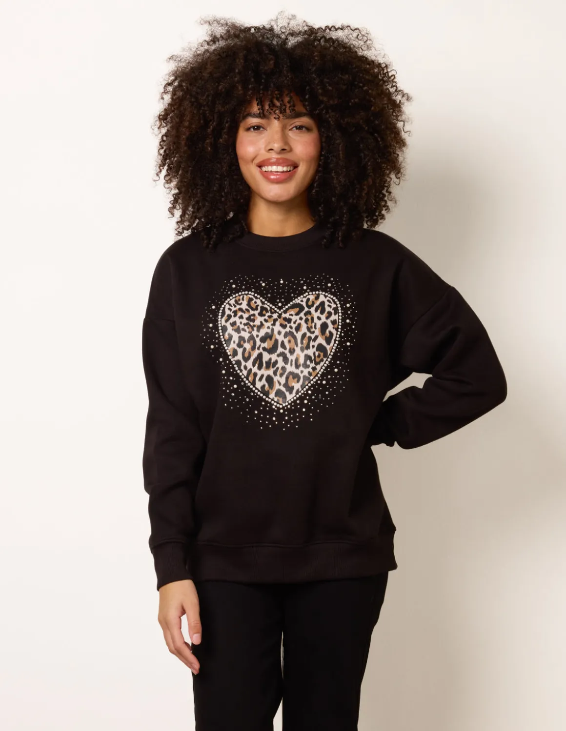Love Heart Sweatshirt With Leopard Print