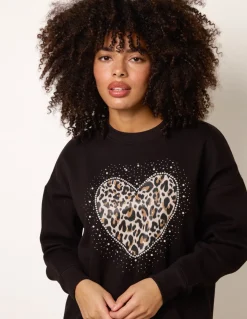 Love Heart Sweatshirt With Leopard Print