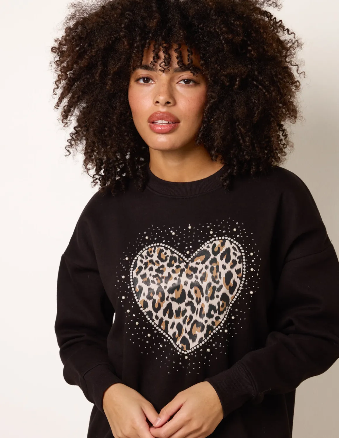 Love Heart Sweatshirt With Leopard Print
