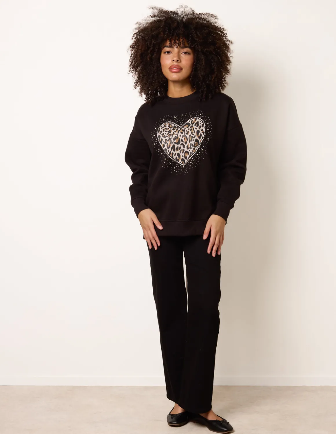Love Heart Sweatshirt With Leopard Print