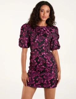 Luxe Puff Sleeve Jacquard Mini Dress
