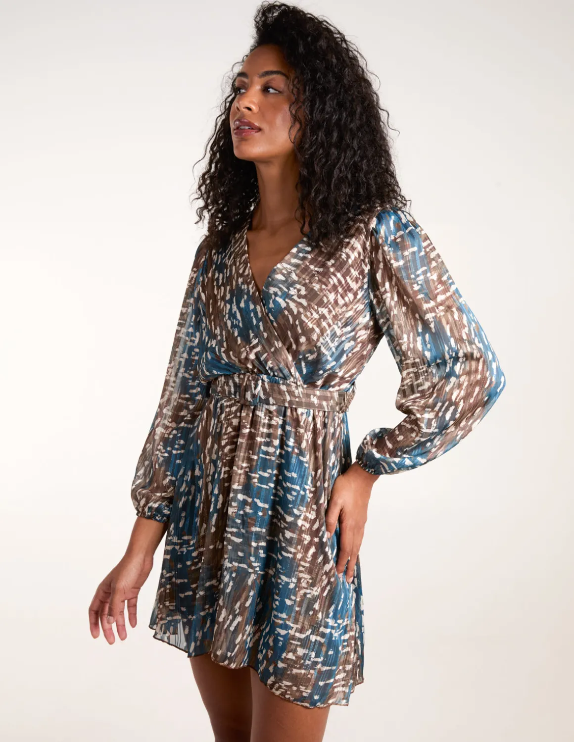 Metallic Chiffon Crossover Dress