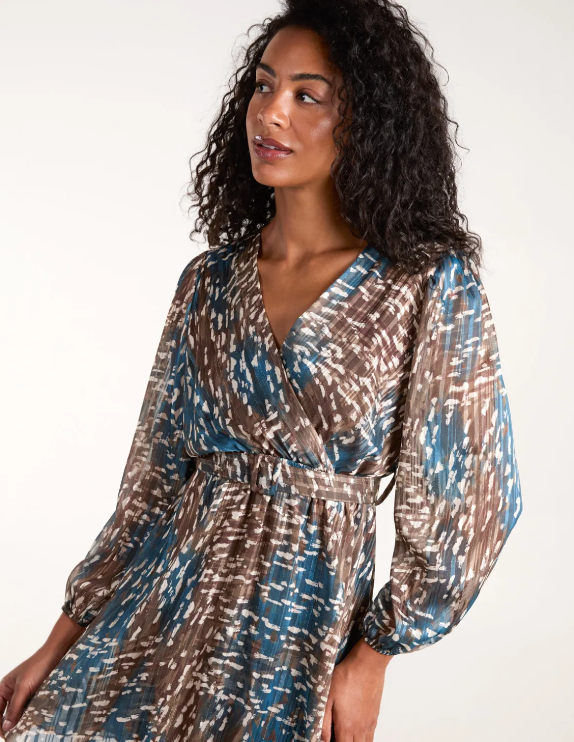 Metallic Chiffon Crossover Dress