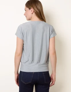 Metallic Cowl Neck Draped Top