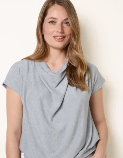 Metallic Cowl Neck Draped Top