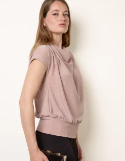 Metallic Cowl Neck Draped Top