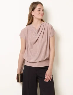Metallic Cowl Neck Draped Top