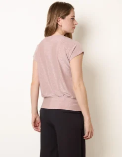 Metallic Cowl Neck Draped Top