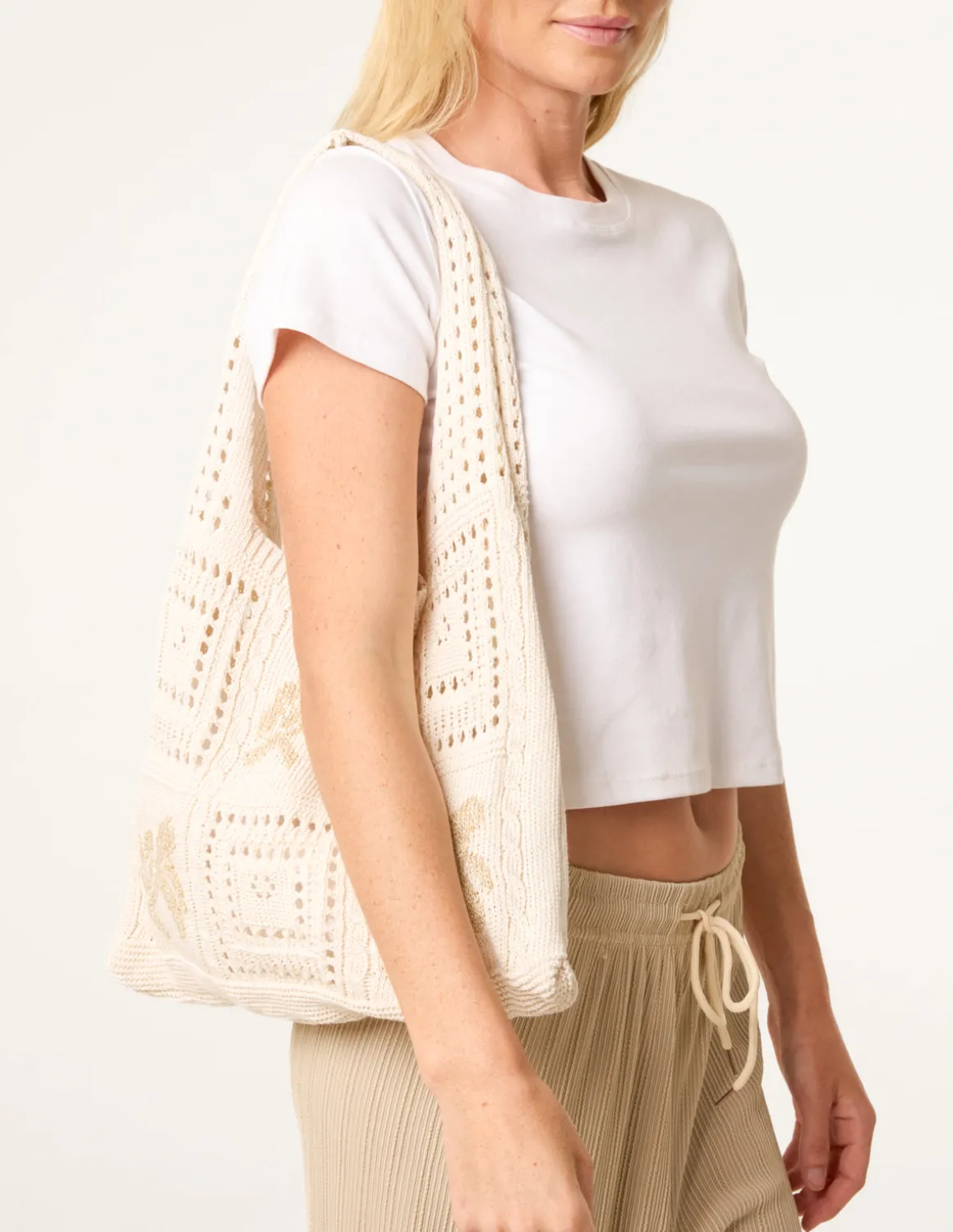 Metallic Crochet Knit Bag