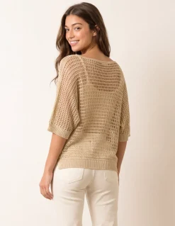 Metallic Crochet V Neck Top