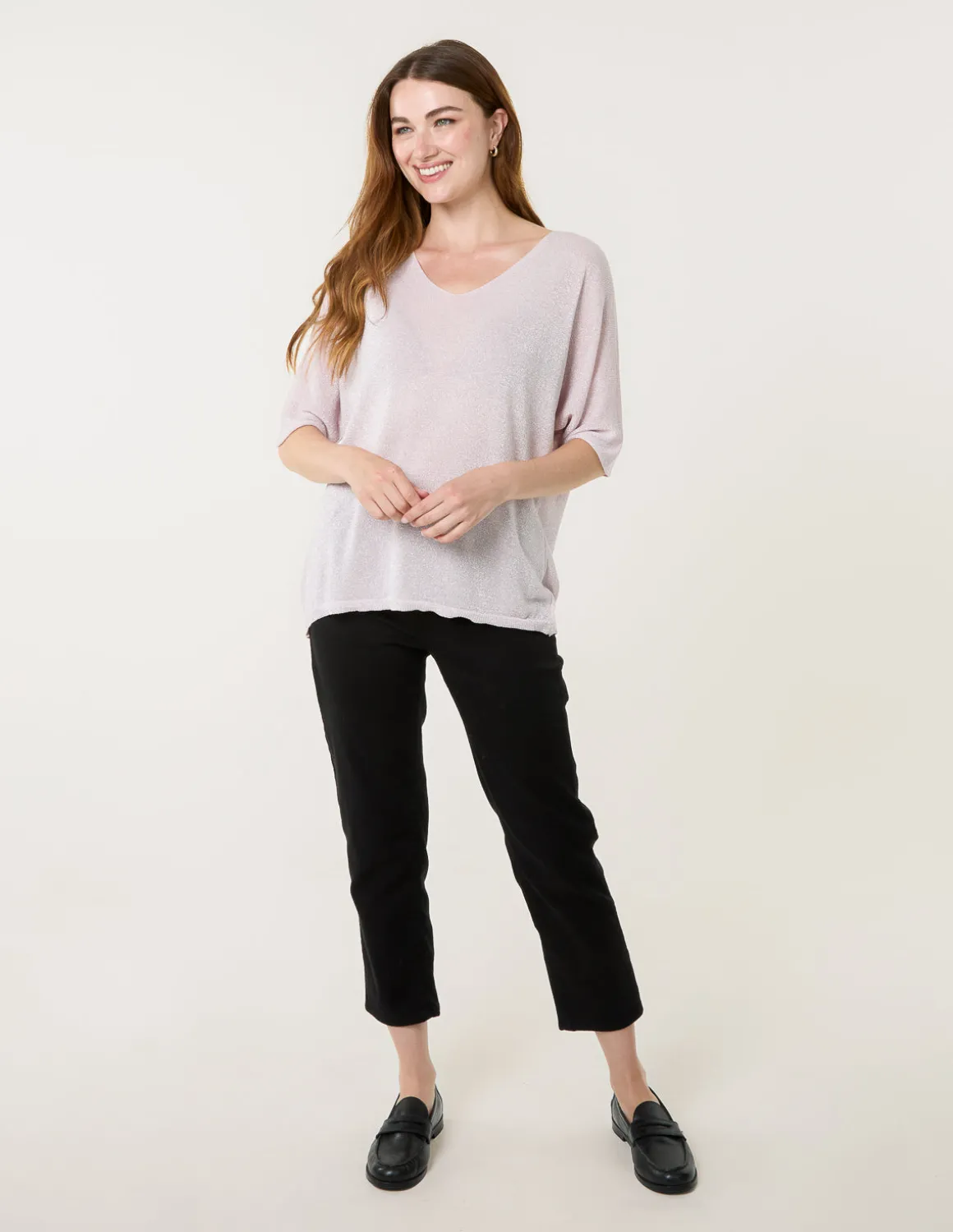 Metallic Fine Gauge Lightweight Knit Top