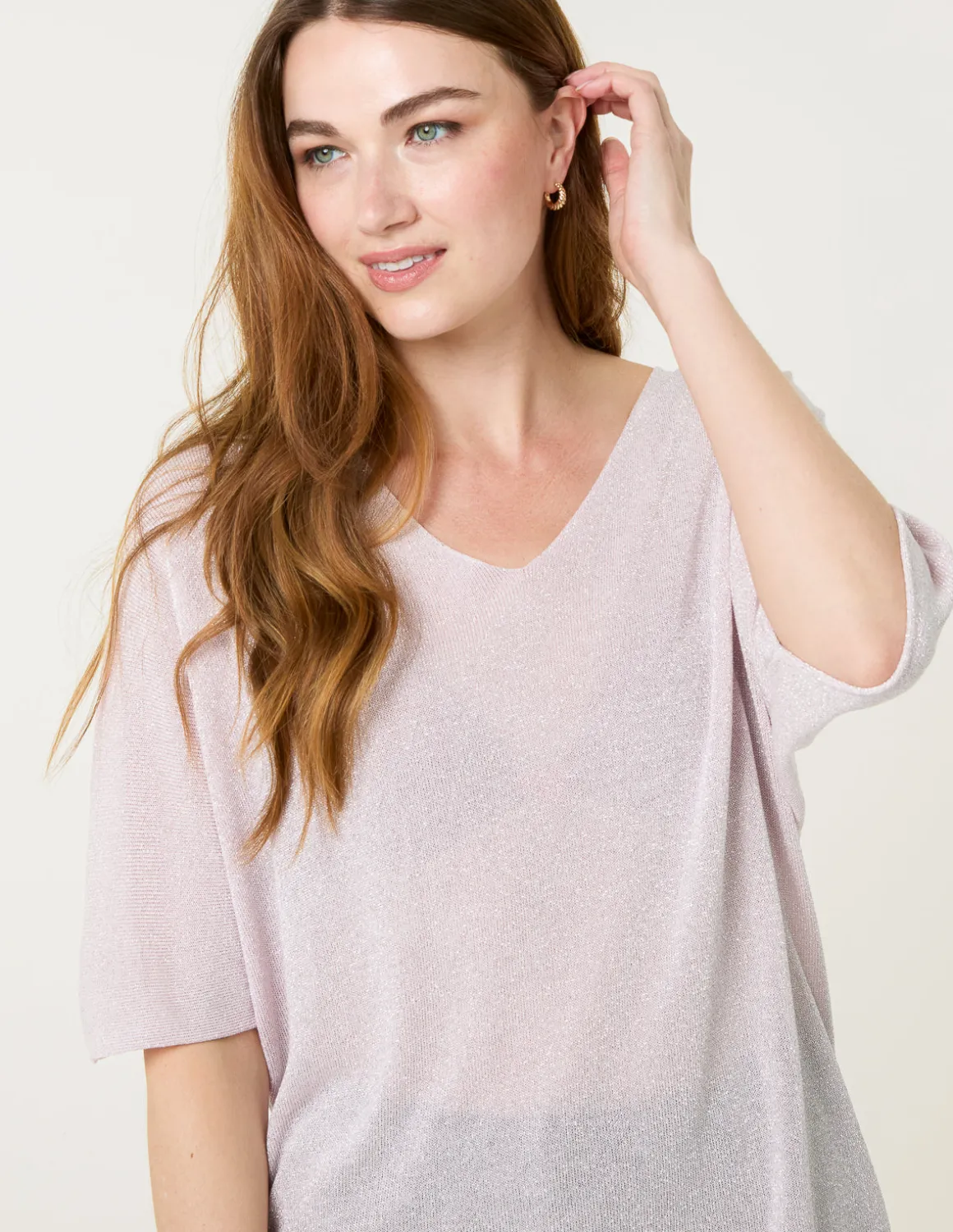 Metallic Fine Gauge Lightweight Knit Top