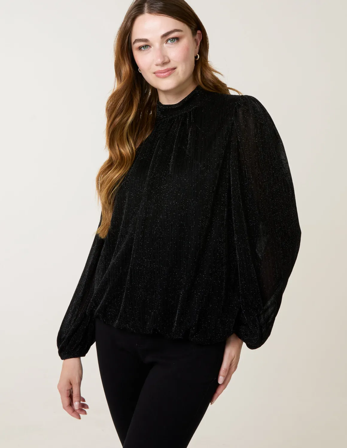 Metallic High Neck Puff Ball Top