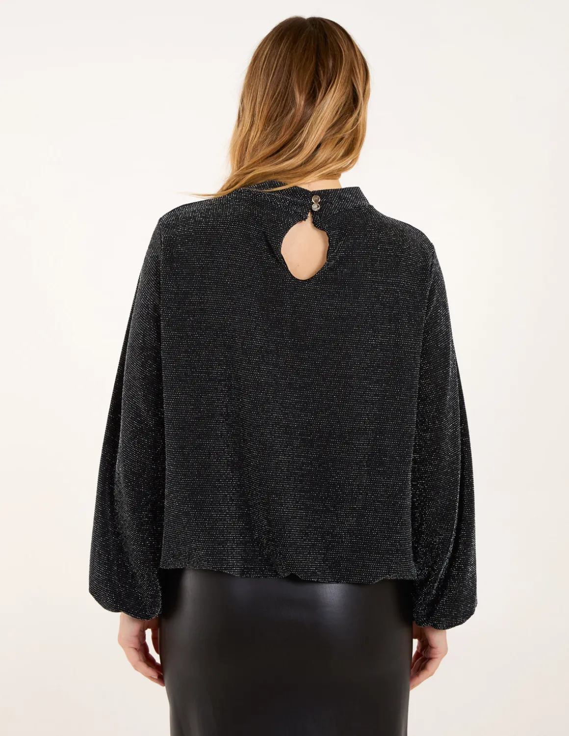 Metallic High Neck Puffball Top