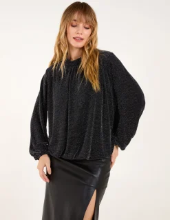 Metallic High Neck Puffball Top