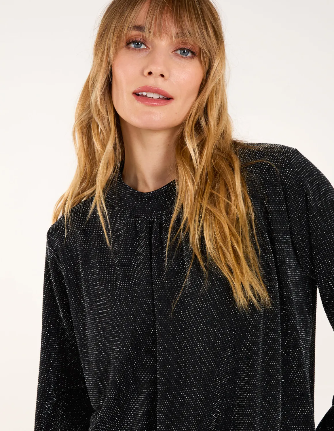 Metallic High Neck Puffball Top