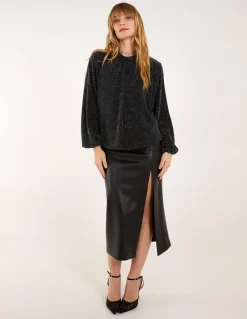 Metallic High Neck Puffball Top
