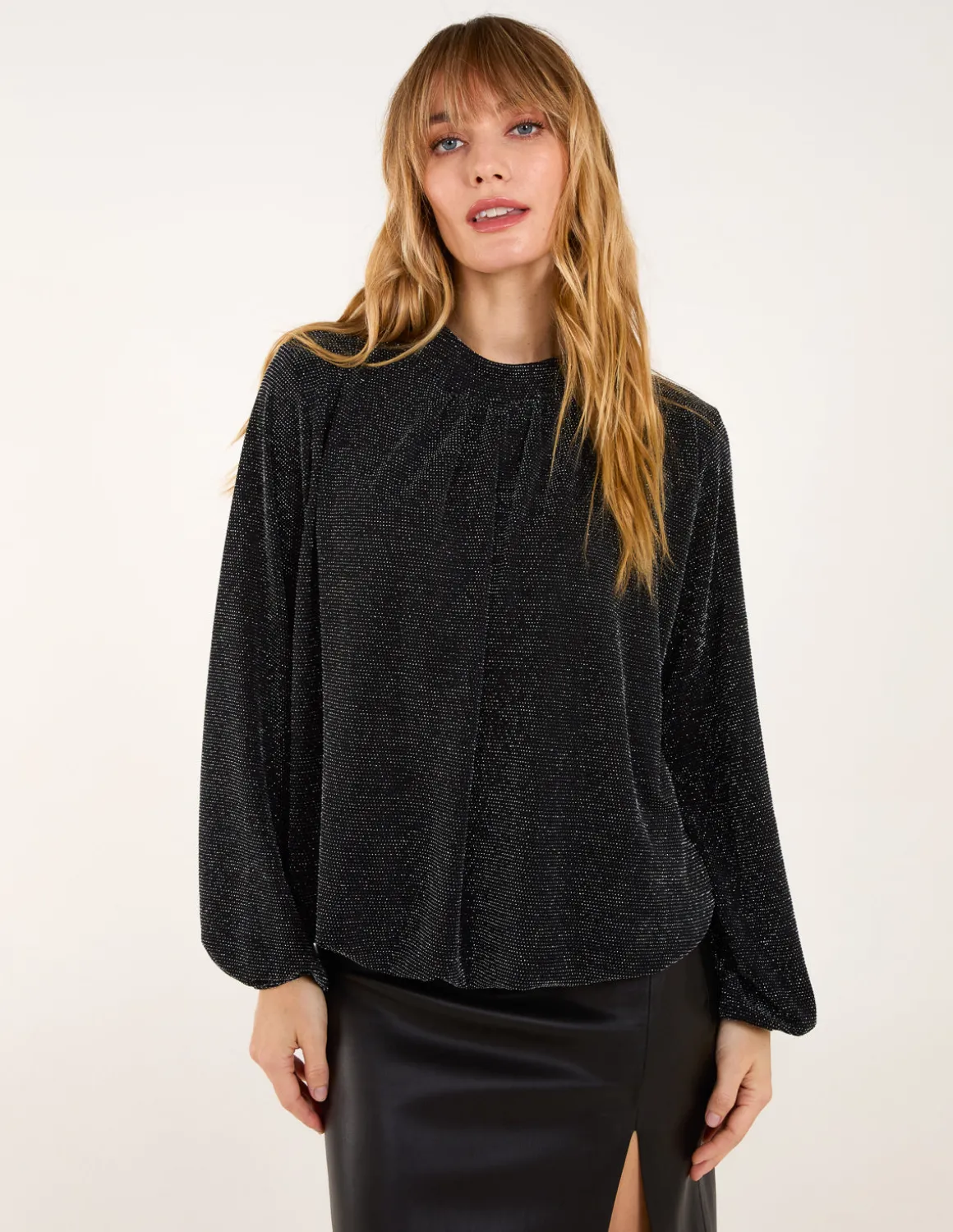 Metallic High Neck Puffball Top